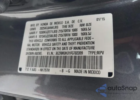 2015 Honda Cr-V Lx from USA, damaged, VIN 3CZRM3H31FG702399